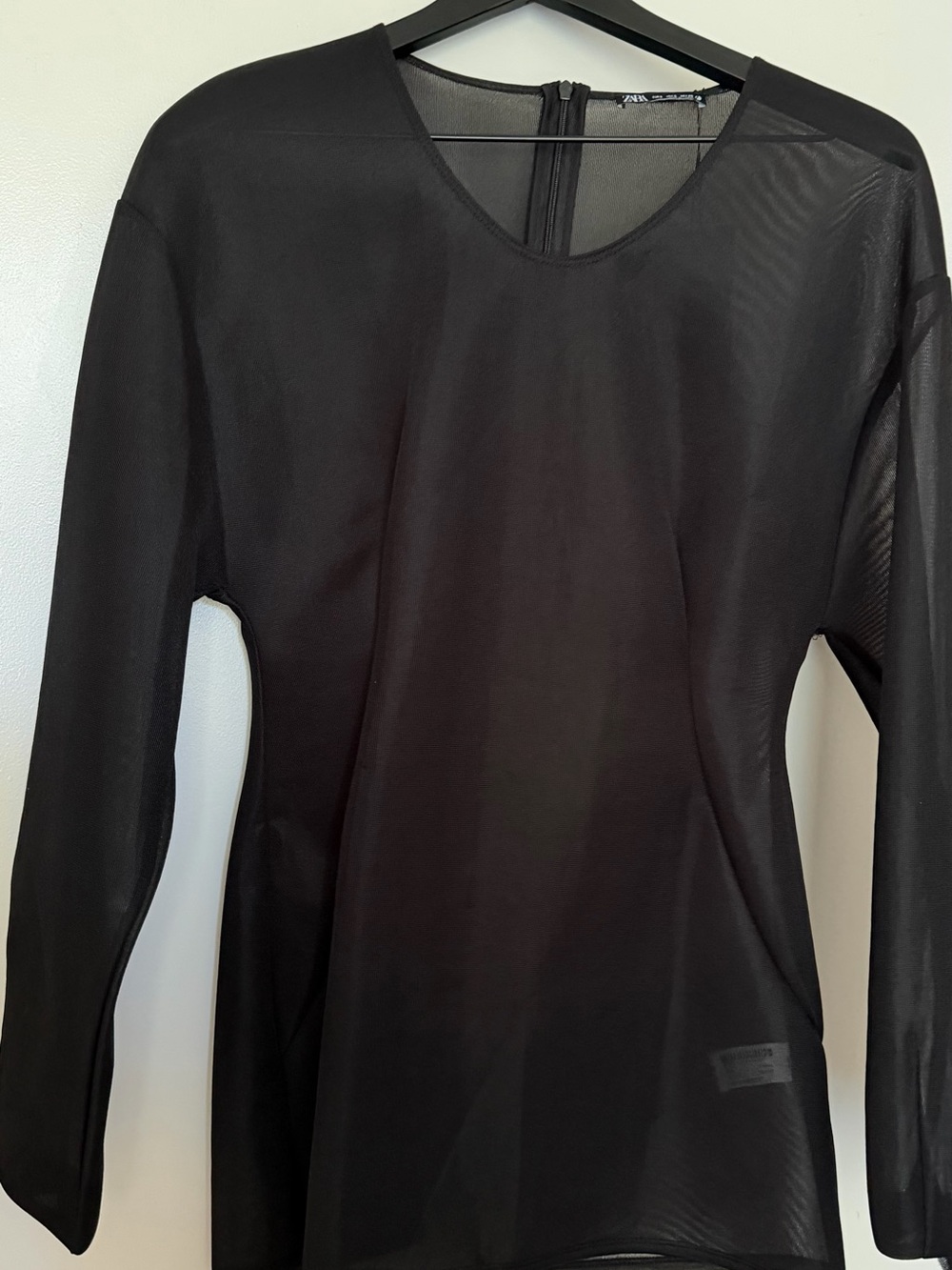Zara Black Sheer Long-Sleeve Top